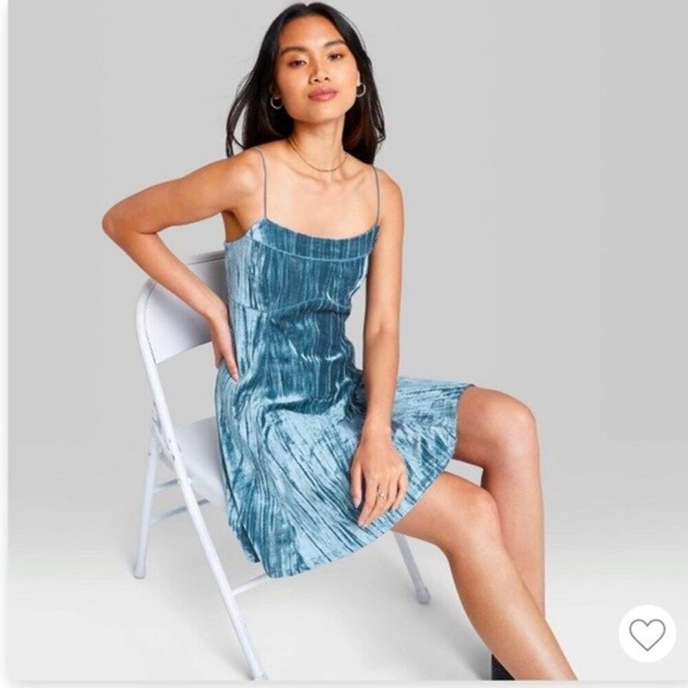 WILD FABLE Fable Sleeveless Dress Crushed Blue Velvet SEAMED Mini Dress Size XXL